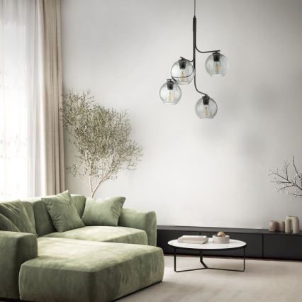 Lámpara colgante LED CESAR 4xE27/15W/230V negra/gris ahumado