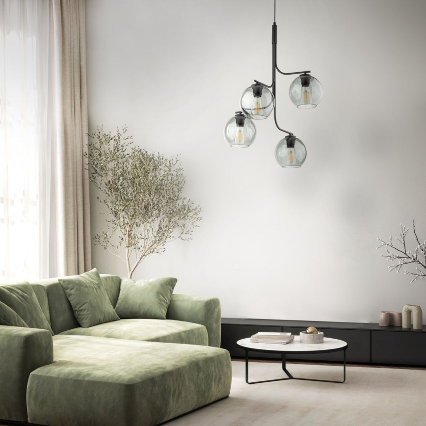 Lámpara colgante LED CESAR 4xE27/15W/230V negra/gris ahumado