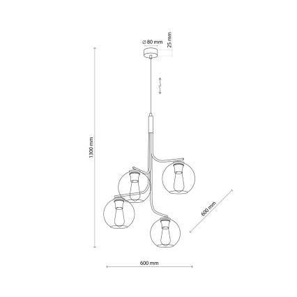 Lámpara colgante LED CESAR 4xE27/15W/230V negra/gris ahumado