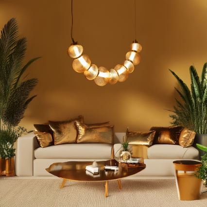 Lámpara colgante LED con cable BOLLA LED/36W/230V dorado/beige ahumado