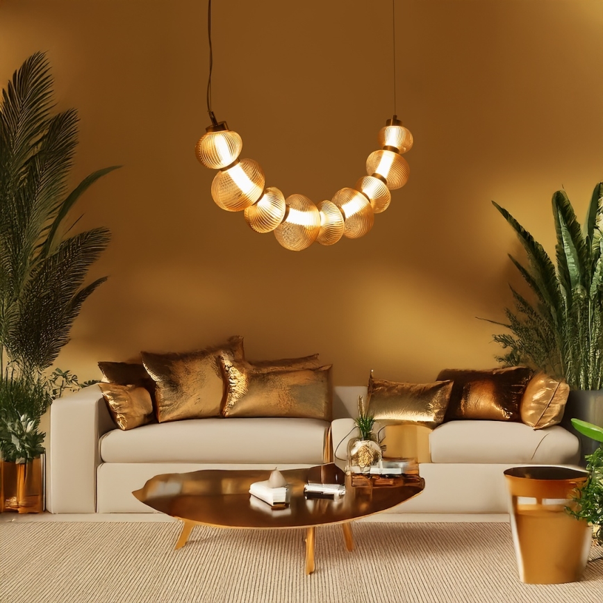 Lámpara colgante LED con cable BOLLA LED/36W/230V dorado/beige ahumado