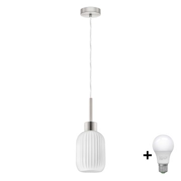 Lámpara colgante LED con cable HARMA 1xE27/60W/230V Ø 14 cm cromo mate/blanco