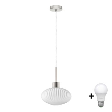 Lámpara colgante LED con cable HARMA 1xE27/60W/230V Ø 25 cm cromo mate/blanco