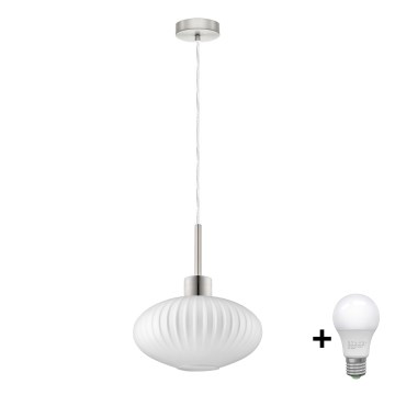 Lámpara colgante LED con cable HARMA 1xE27/60W/230V Ø 30 cm cromo mate/blanco