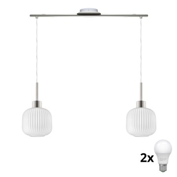 Lámpara colgante LED con cable HARMA 2xE27/60W/230V cromo mate/blanco