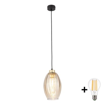 Lámpara colgante LED con cable SEBO 1xE27/15W/230V negro/beige ahumado