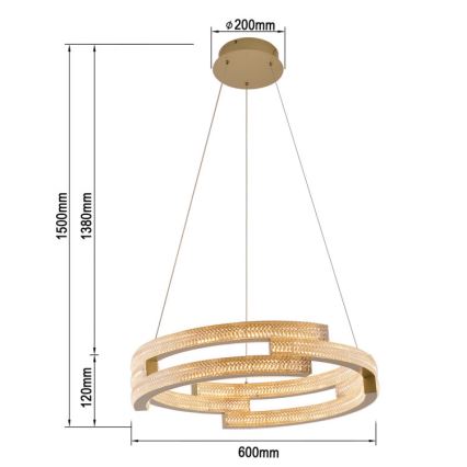 Lámpara colgante LED con cable TARJA LED/36W/230V 3000/4000/6000K diámetro 60 cm dorada