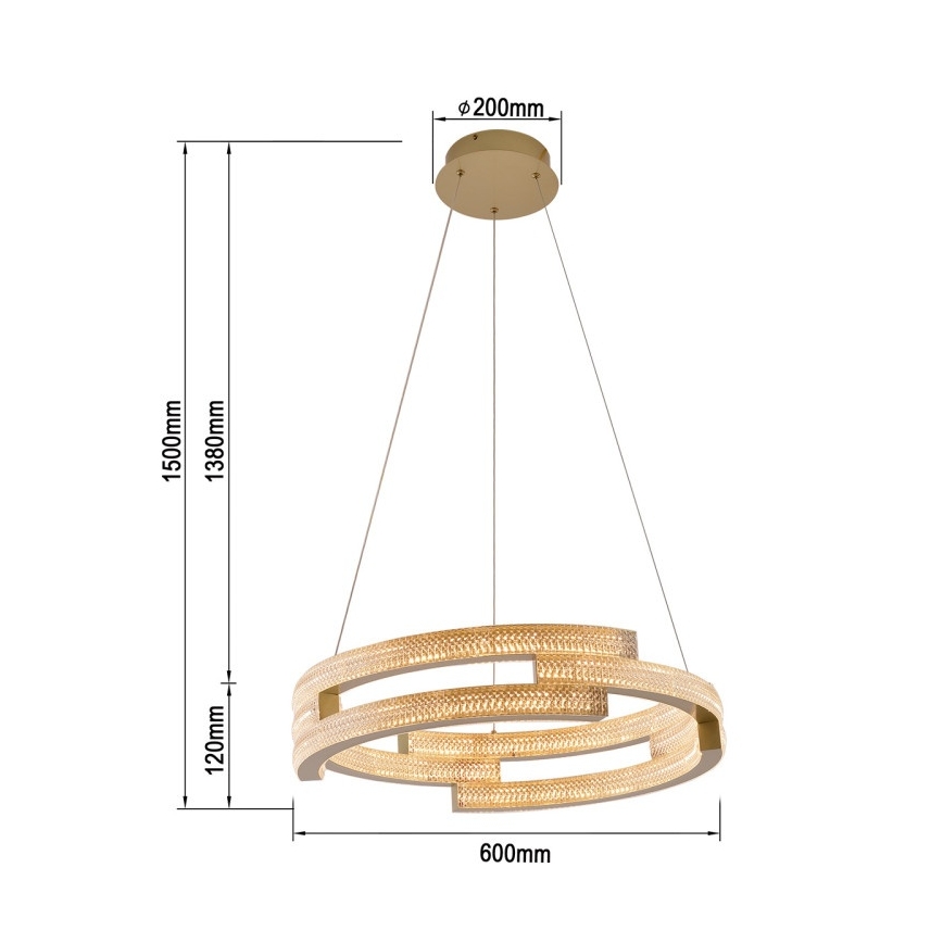 Lámpara colgante LED con cable TARJA LED/36W/230V 3000/4000/6000K diámetro 60 cm dorada