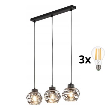Lámpara colgante LED con cable ZULIA 3xE27/15W/230V negro/negro ahumado