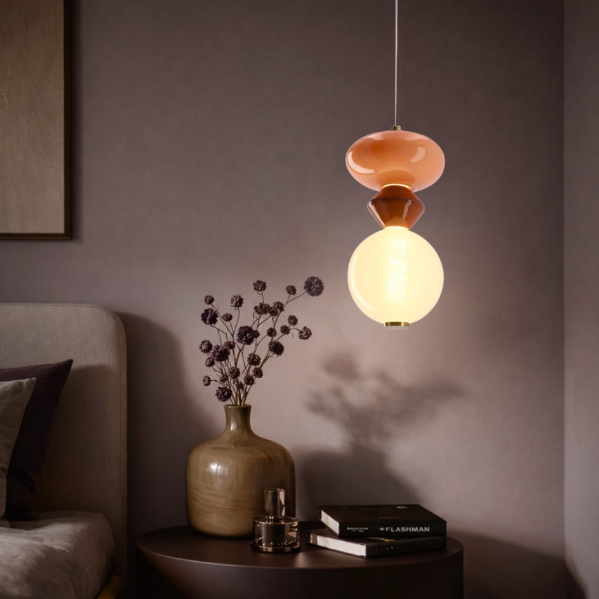 Lámpara colgante LED FLORES con cable LED/10W/230V dorada/naranja/marrón