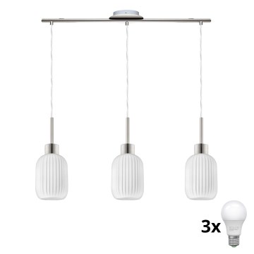 Lámpara colgante LED HARMA 3xE27/60W/230V con cable cromo mate/blanco