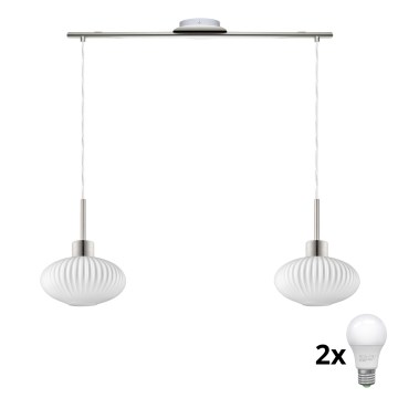 Lámpara colgante LED HARMA con suspensión por cable 2xE27/60W/230V cromo mate/blanco