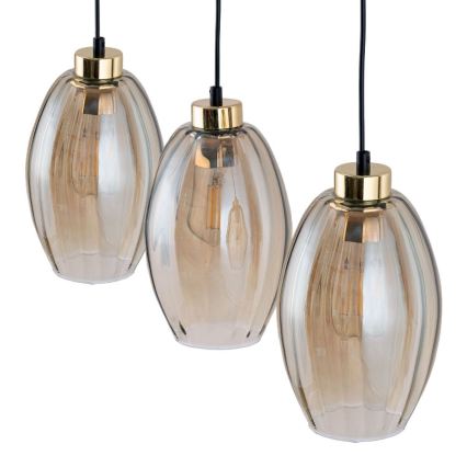 Lámpara colgante LED SEBO suspendida por cable 3xE27/15W/230V negra/beige ahumado