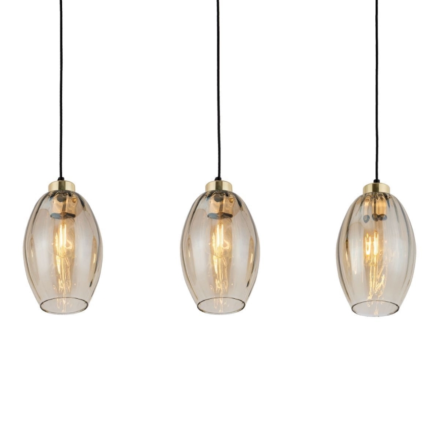Lámpara colgante LED SEBO suspendida por cable 3xE27/15W/230V negra/beige ahumado