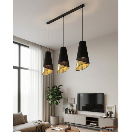 Lámpara colgante MODA con cable 3xE27/15W/230V negro/dorado