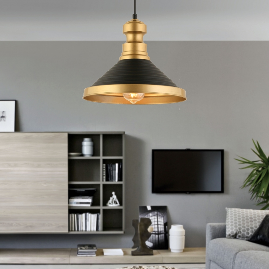 Lámpara colgante MONZA 1xE27/40W/230V Ø 30 cm negro/dorado