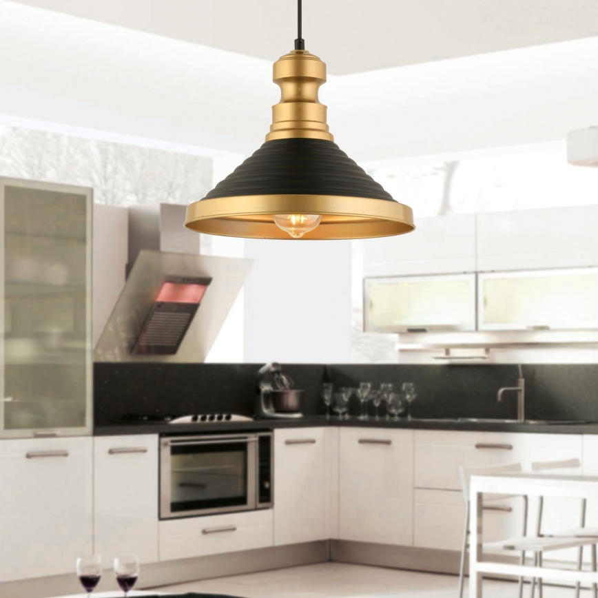Lámpara colgante MONZA 1xE27/40W/230V Ø 30 cm negro/dorado