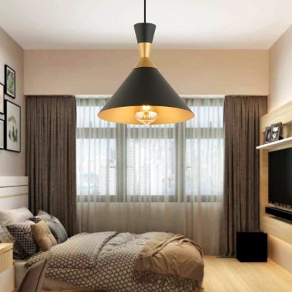 Lámpara colgante MONZA con cable 1xE27/40W/230V, diámetro 25 cm, negro/dorado