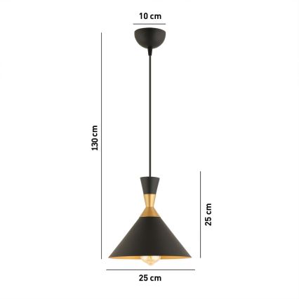 Lámpara colgante MONZA con cable 1xE27/40W/230V, diámetro 25 cm, negro/dorado
