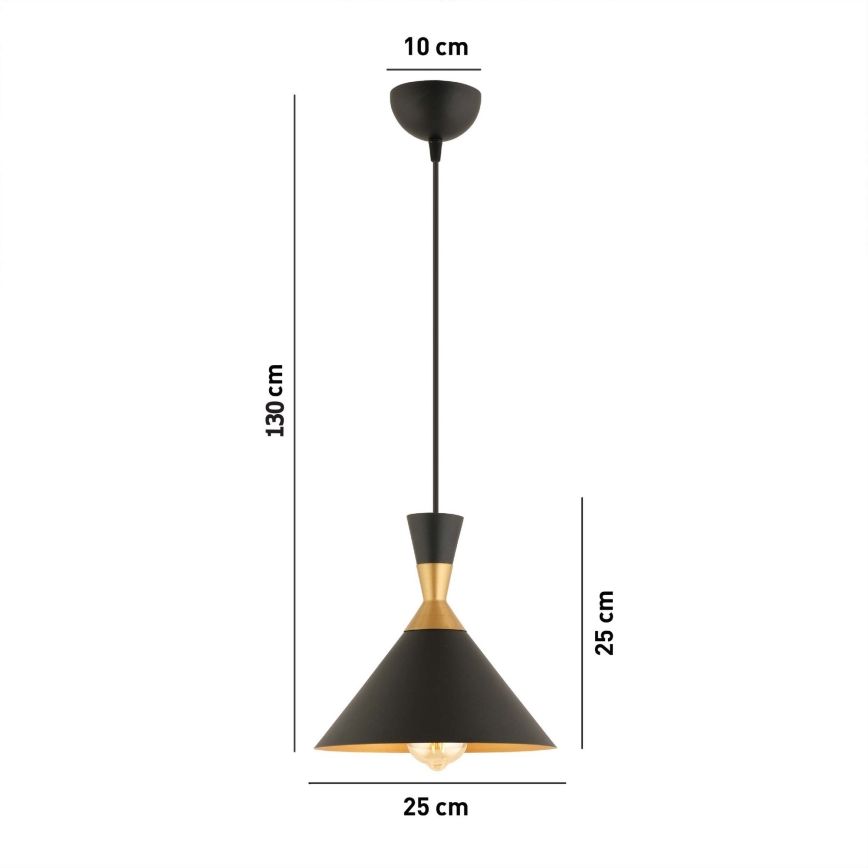 Lámpara colgante MONZA con cable 1xE27/40W/230V, diámetro 25 cm, negro/dorado