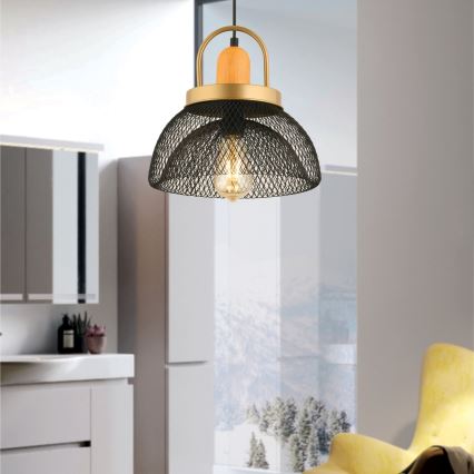 Lámpara colgante MONZA con cable, 1xE27/40W/230V, Ø 29 cm, negro/dorado