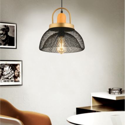Lámpara colgante MONZA con cable, 1xE27/40W/230V, Ø 29 cm, negro/dorado