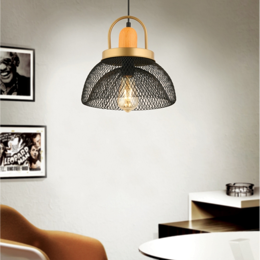 Lámpara colgante MONZA con cable, 1xE27/40W/230V, Ø 29 cm, negro/dorado