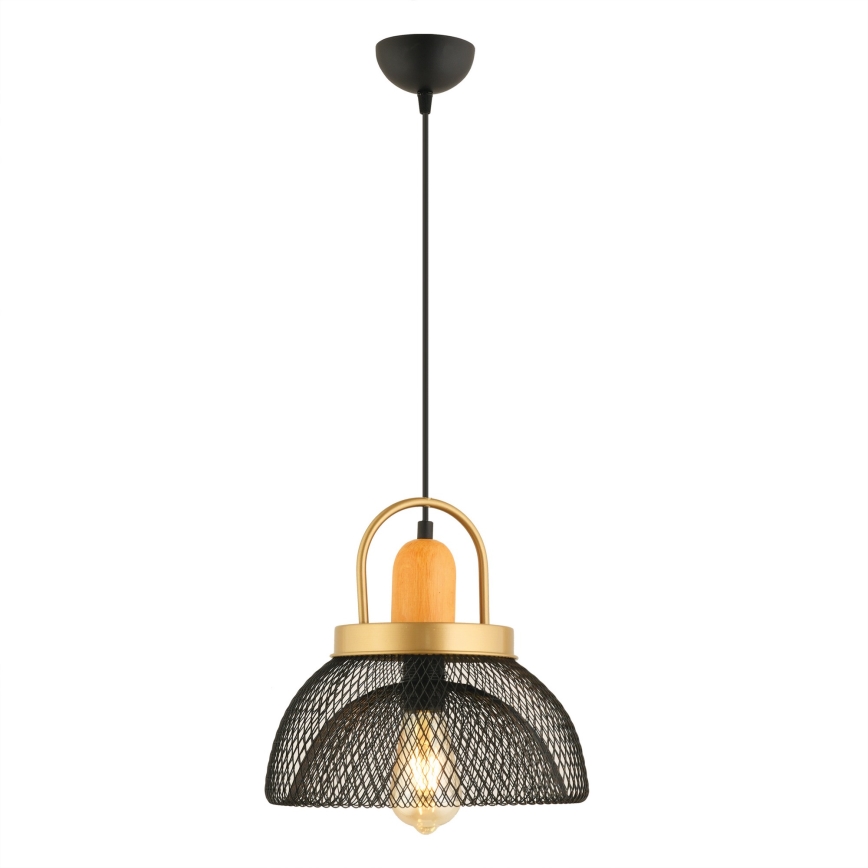 Lámpara colgante MONZA con cable, 1xE27/40W/230V, Ø 29 cm, negro/dorado