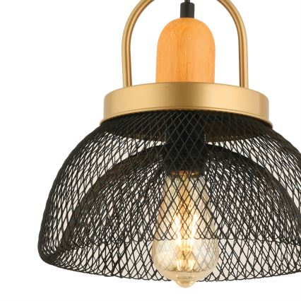 Lámpara colgante MONZA con cable, 1xE27/40W/230V, Ø 29 cm, negro/dorado