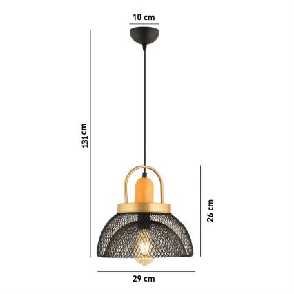 Lámpara colgante MONZA con cable, 1xE27/40W/230V, Ø 29 cm, negro/dorado