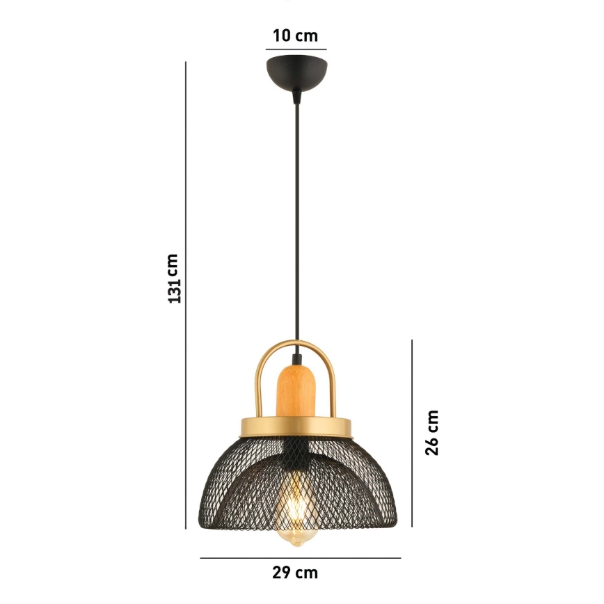 Lámpara colgante MONZA con cable, 1xE27/40W/230V, Ø 29 cm, negro/dorado