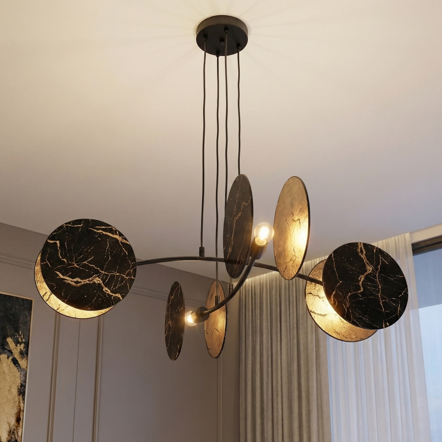 Lámpara colgante MOTIF 4xE27/15W/230V negro/dorado