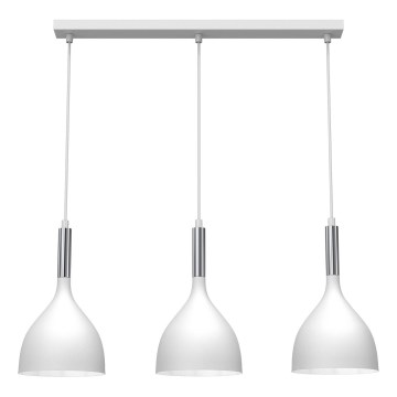 Lámpara colgante NOAK 3xE27/15W/230V blanco/cromo brillante