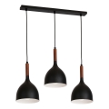 Lámpara colgante NOAK WOOD 3xE27/15W/230V negro/haya