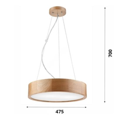 Lámpara colgante con cable OAK 3xE27/60W/230V roble ? 47,5 cm