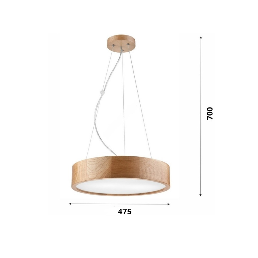 Lámpara colgante con cable OAK 3xE27/60W/230V roble ? 47,5 cm