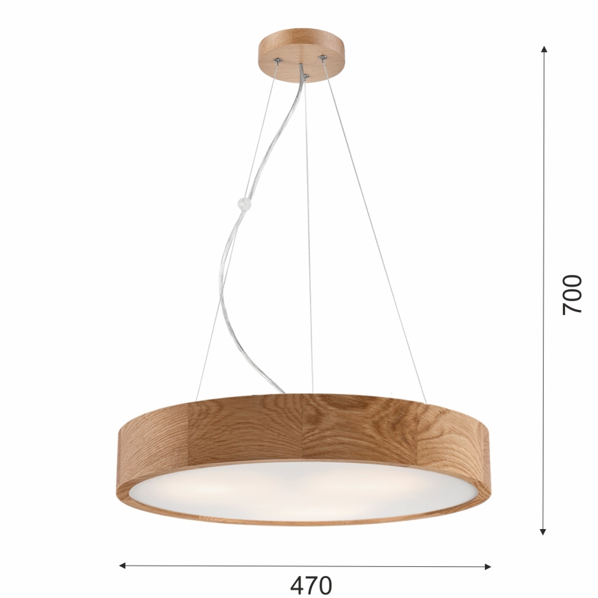 Lámpara colgante con cable OAK 3xE27/60W/230V roble ? 47,5 cm