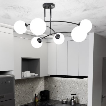 Lámpara colgante PREGOS 6xE14/10W/230V negro/blanco