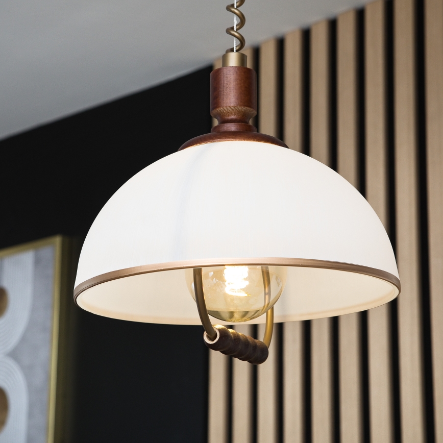 Lámpara colgante regulable RAMONA 1xE27/60W/230V beige/marrón oscuro/pino