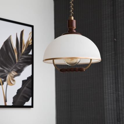 Lámpara colgante regulable RAMONA 1xE27/60W/230V beige/marrón oscuro/pino