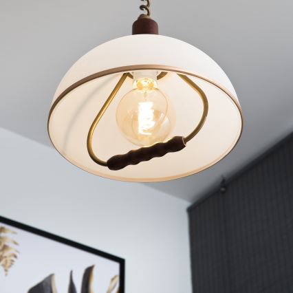 Lámpara colgante regulable RAMONA 1xE27/60W/230V beige/marrón oscuro/pino