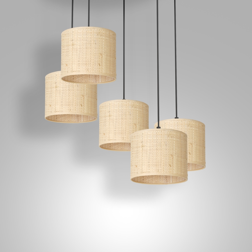 Lámpara colgante de cable RATTAN 5xE27/60W/230V ratán