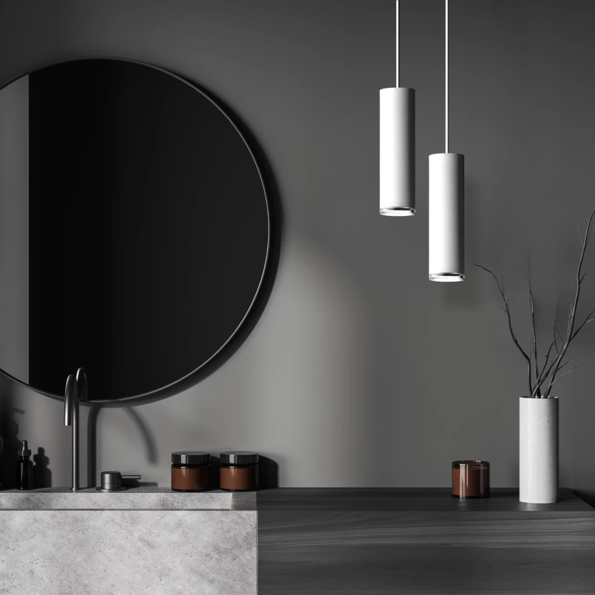 LED RGBW regulable lámpara colgante para baño con cable TURYN 1xGU10/4,8W/230V 3000K IP44 blanco + mando a distancia