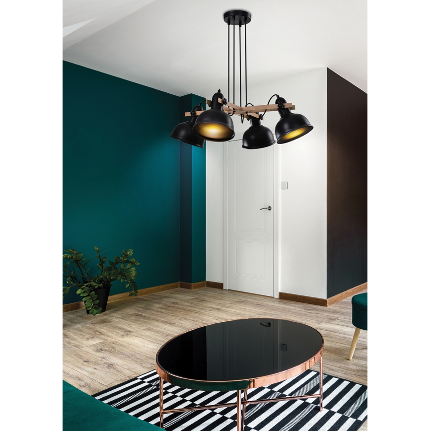 Lámpara colgante con cable RENO 4xE27/40W/230V negro/marrón