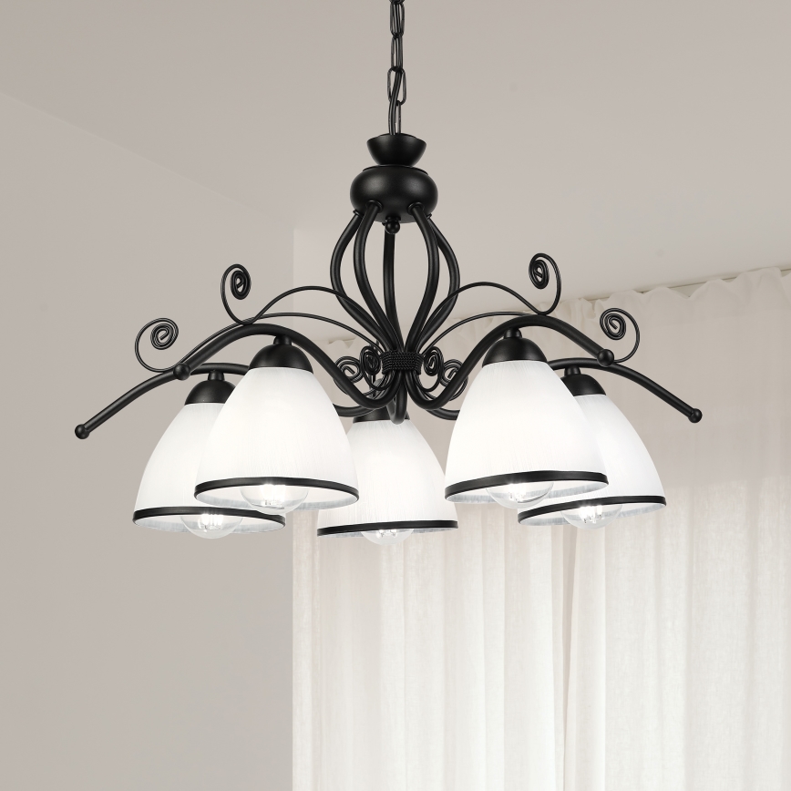 Lámpara colgante RETRO con cadena 5xE27/60W/230V negra/blanca