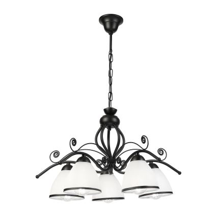 Lámpara colgante RETRO con cadena 5xE27/60W/230V negra/blanca