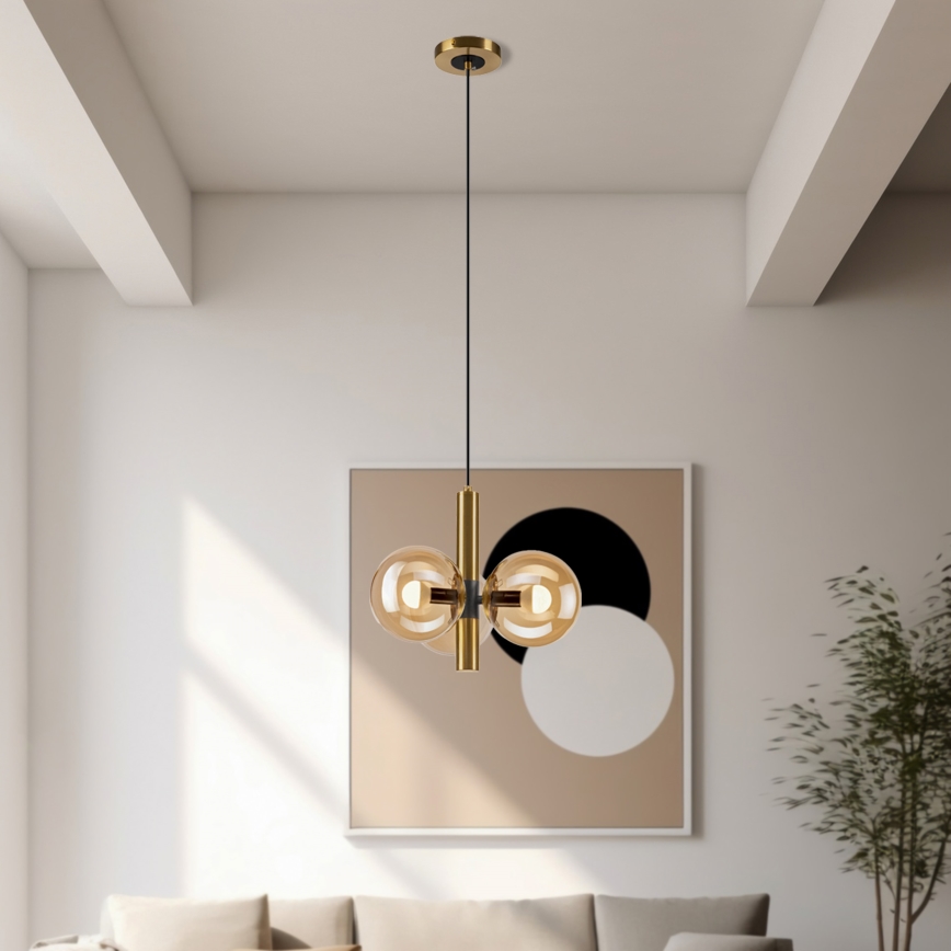 Lámpara colgante ROLLO 3xE14/5W/230V dorado/ahumado beige