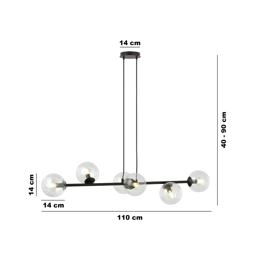 Lámpara colgante ROSSI 6xE14/10W/230V negro/transparente