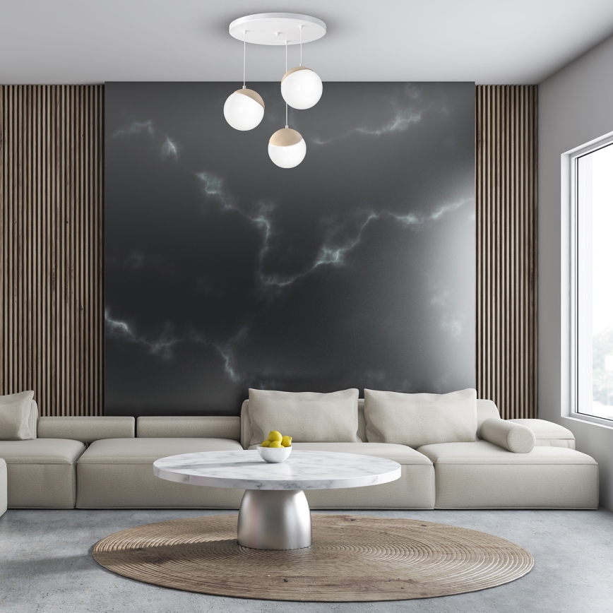 Lámpara colgante SFERA WOOD 3xE14/40W/230V blanca