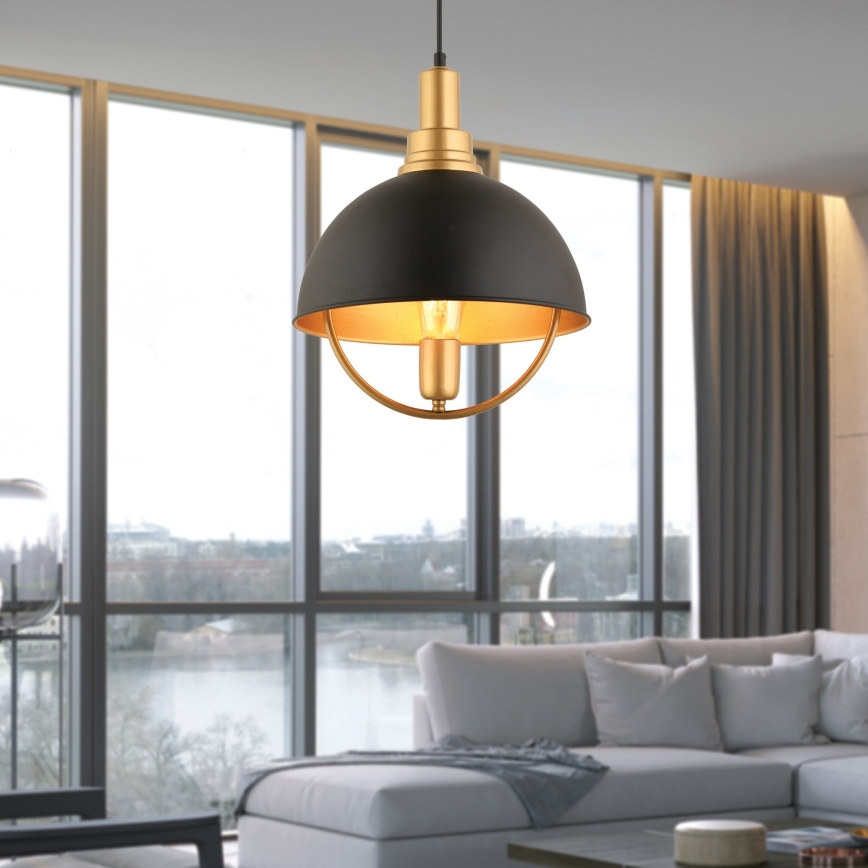 Lámpara colgante suspendida por cable MONZA 1xE27/40W/230V, diámetro 30 cm, negro/dorado